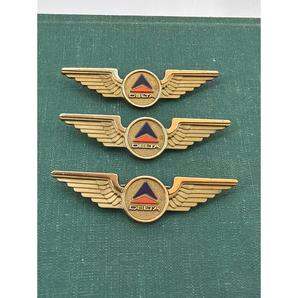 3 Vintage Delta Air Lines Junior Pilot Wings Pins Stoffel Seal Tuckahoe NY Gold